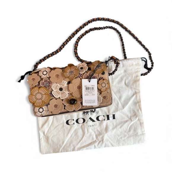 Coach Floral Shoulder Bag - Cream and Tan Coach 1941 Dinky Tea Rose bag NWT - Picture 14 of 16